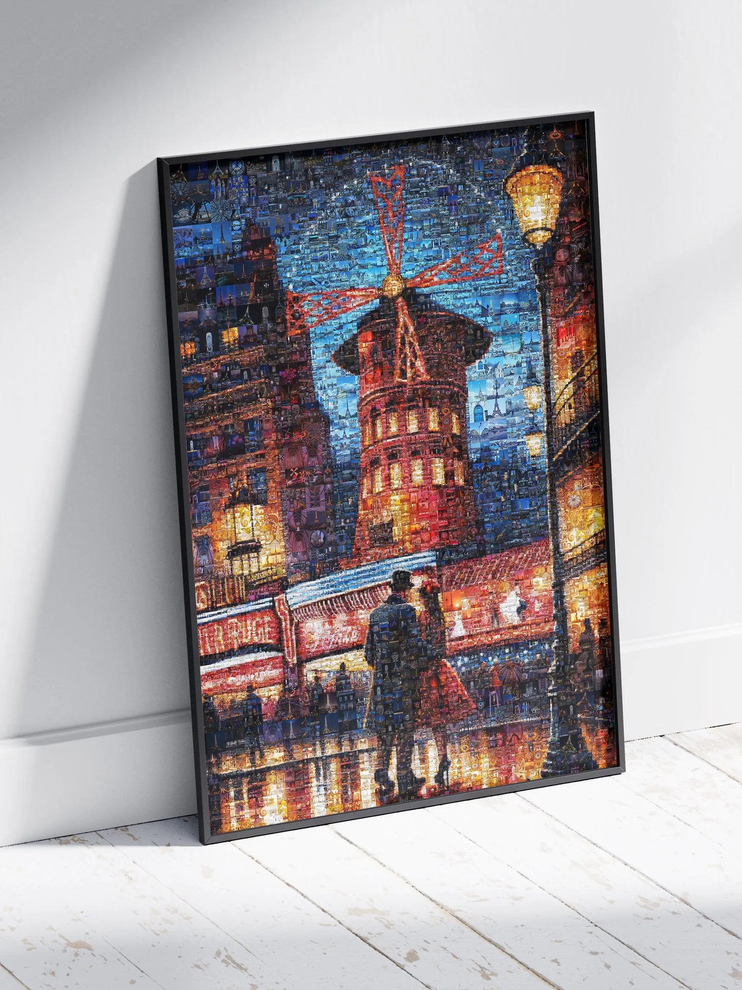 Stunning Paris Mosaic Artwork: Captivating Nighttime Scene of the Moulin Rouge AtelierMosaics