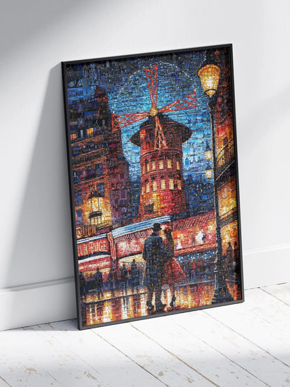 Stunning Paris Mosaic Artwork: Captivating Nighttime Scene of the Moulin Rouge AtelierMosaics