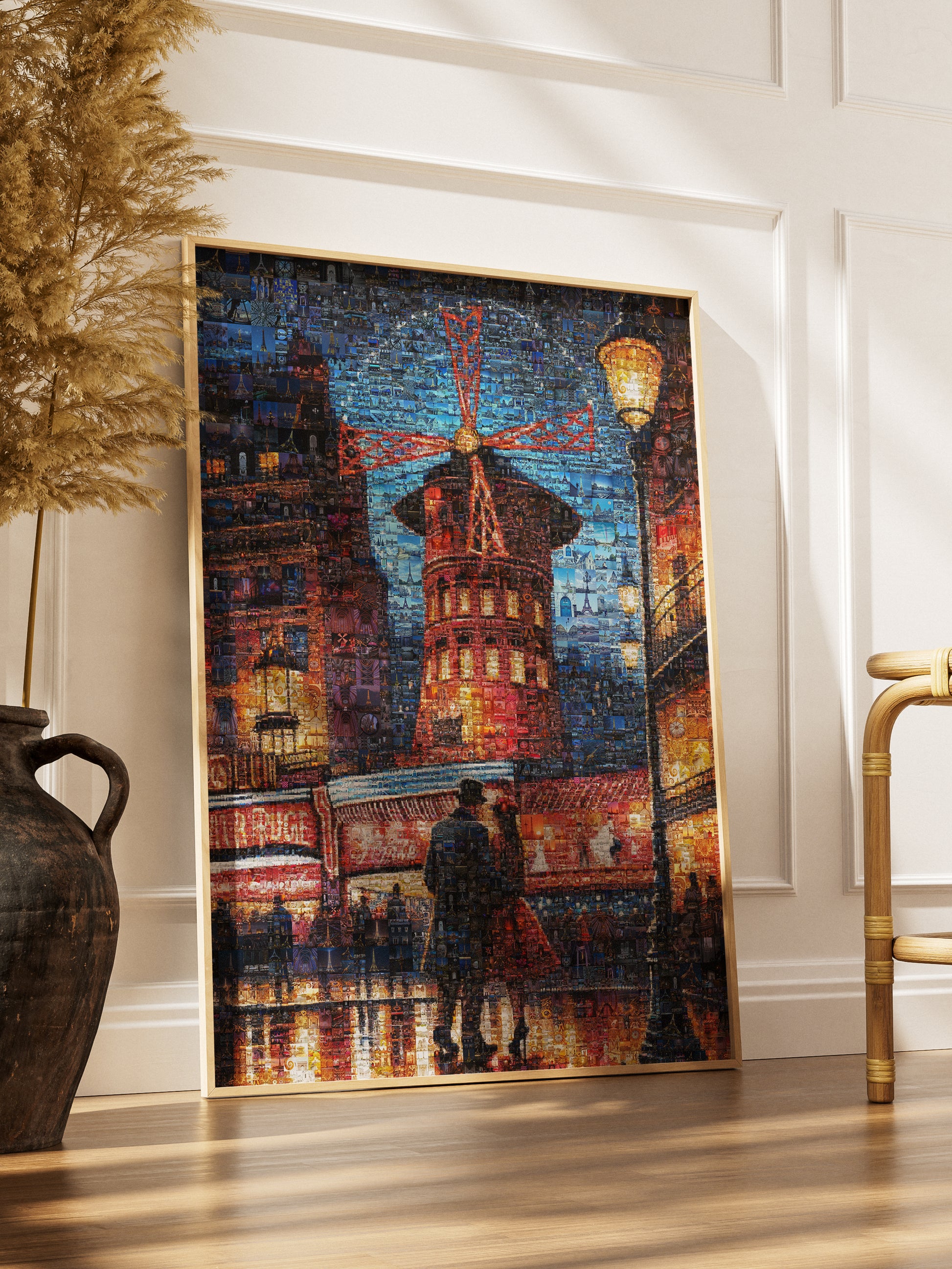 Stunning Paris Mosaic Artwork: Captivating Nighttime Scene of the Moulin Rouge AtelierMosaics