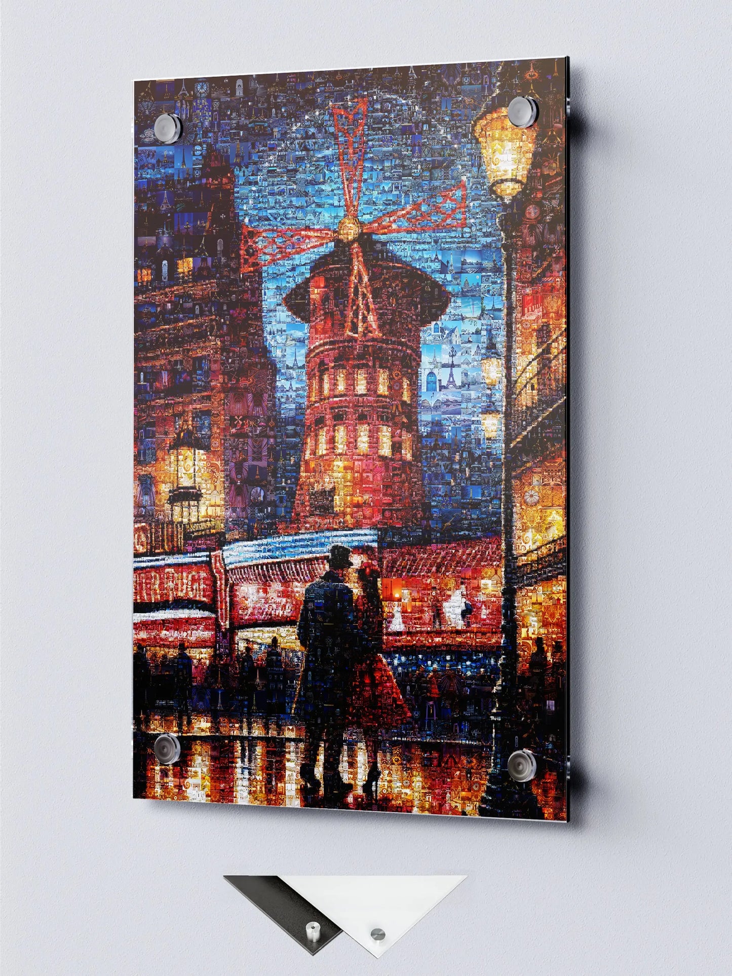 Stunning Paris Mosaic Artwork: Captivating Nighttime Scene of the Moulin Rouge AtelierMosaics