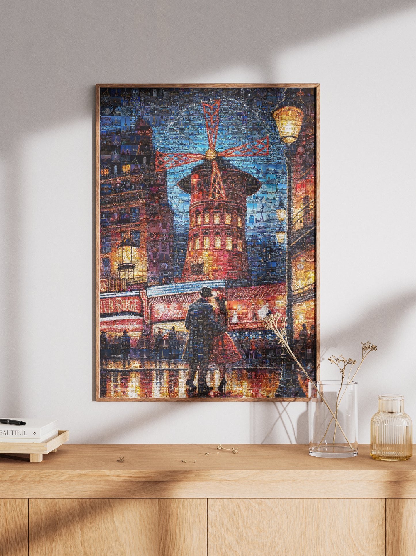 Stunning Paris Mosaic Artwork: Captivating Nighttime Scene of the Moulin Rouge AtelierMosaics