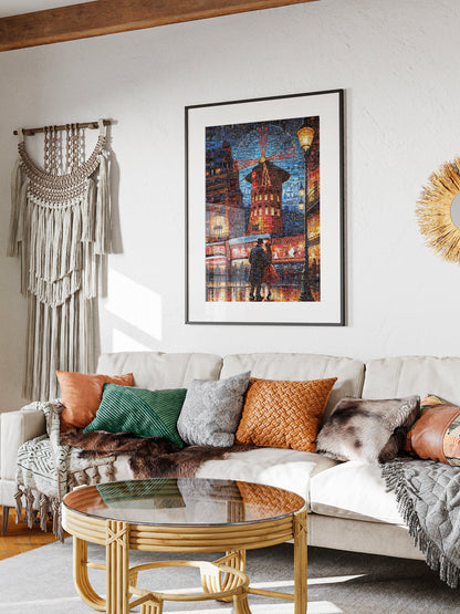 Stunning Paris Mosaic Artwork: Captivating Nighttime Scene of the Moulin Rouge AtelierMosaics