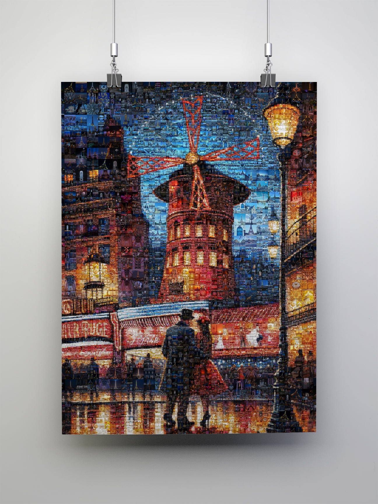 Stunning Paris Mosaic Artwork: Captivating Nighttime Scene of the Moulin Rouge AtelierMosaics