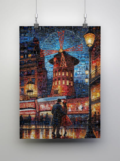 Stunning Paris Mosaic Artwork: Captivating Nighttime Scene of the Moulin Rouge AtelierMosaics