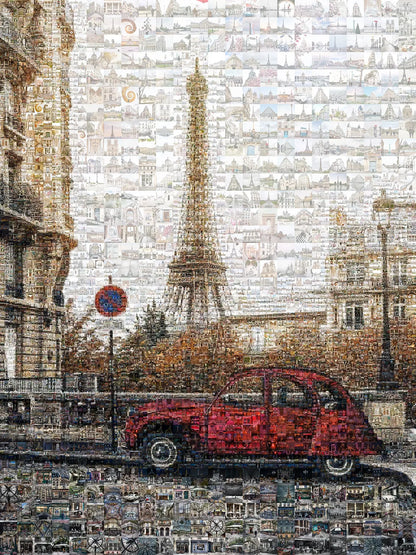 Stunning Paris Mosaic Artwork Featuring the Eiffel Tower and Classic French Car AtelierMosaics