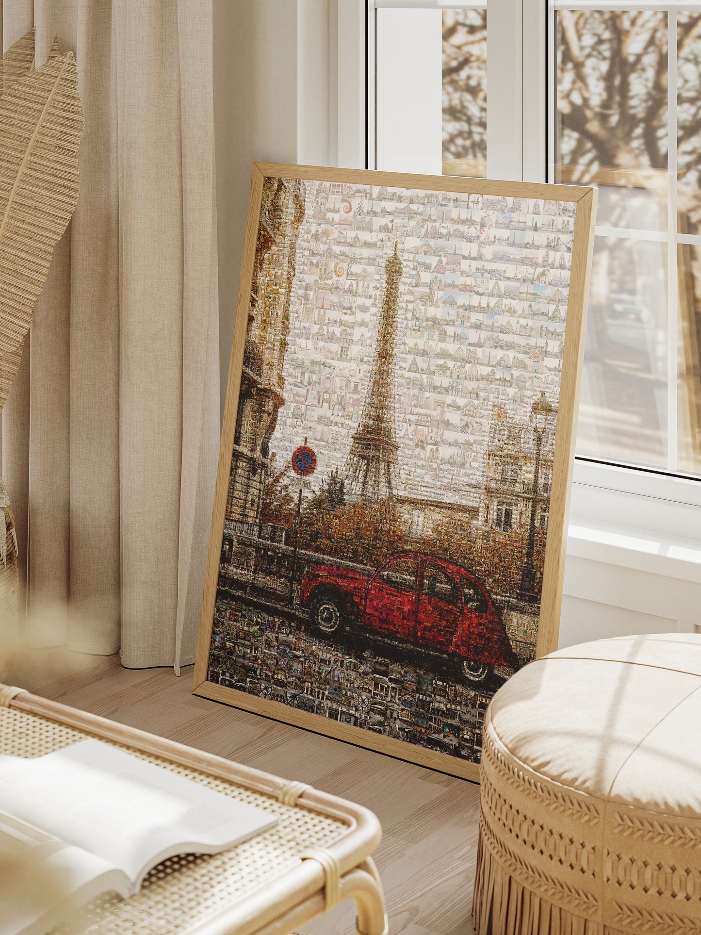 Stunning Paris Mosaic Artwork Featuring the Eiffel Tower and Classic French Car AtelierMosaics