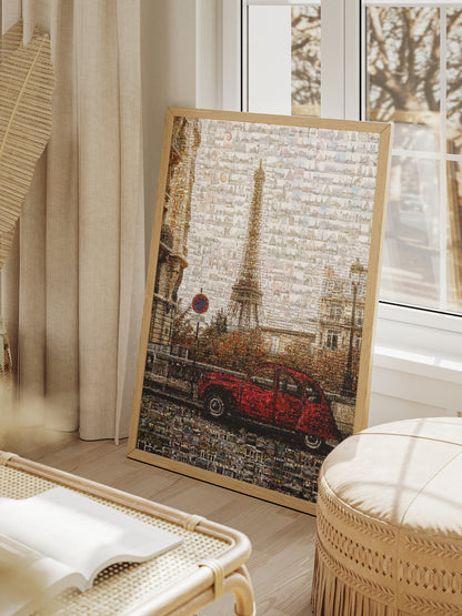 Stunning Paris Mosaic Artwork Featuring the Eiffel Tower and Classic French Car AtelierMosaics