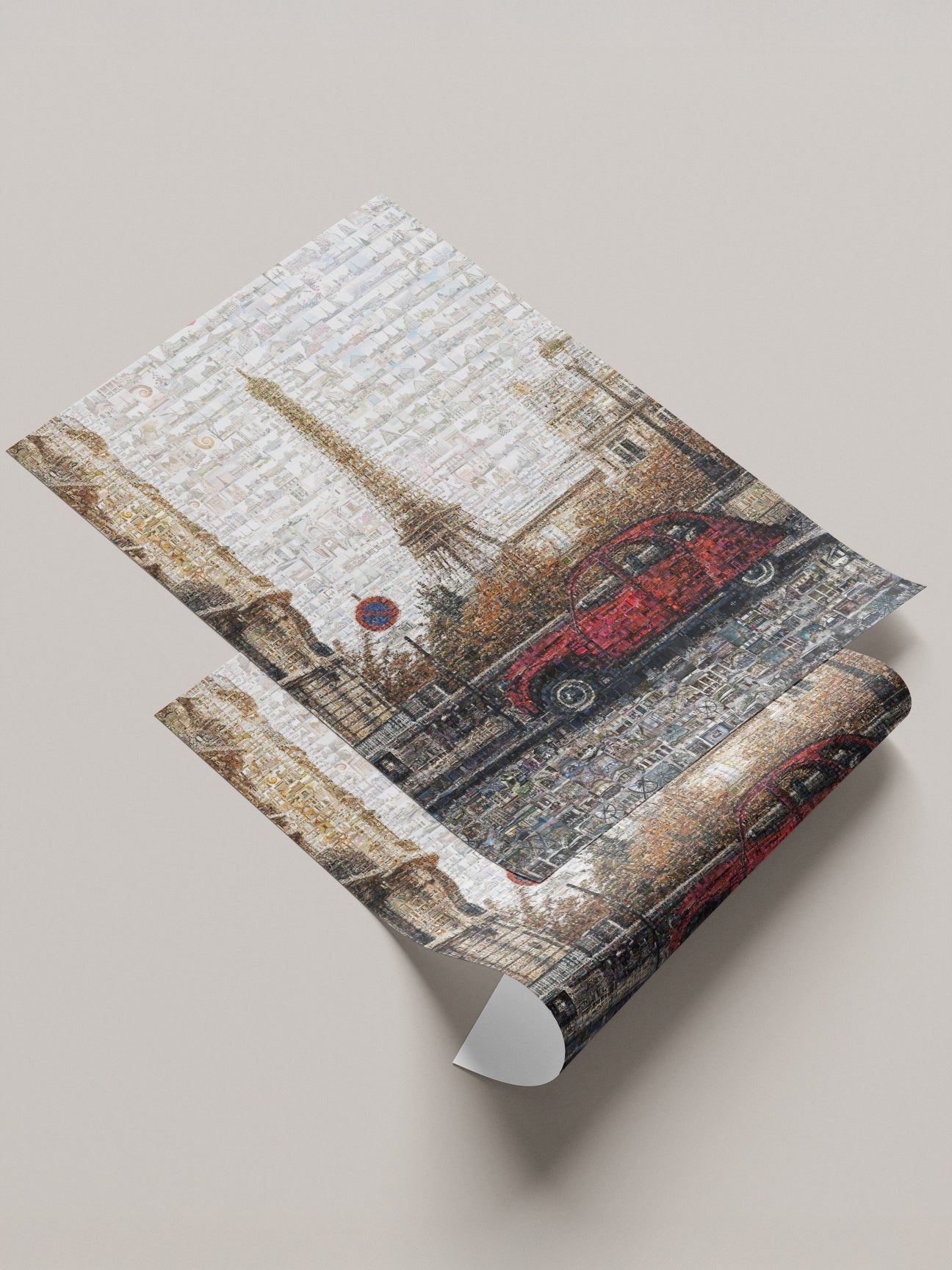 Stunning Paris Mosaic Artwork Featuring the Eiffel Tower and Classic French Car AtelierMosaics