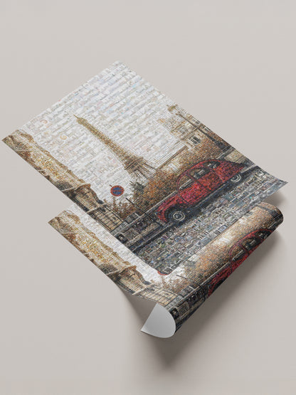 Stunning Paris Mosaic Artwork Featuring the Eiffel Tower and Classic French Car AtelierMosaics