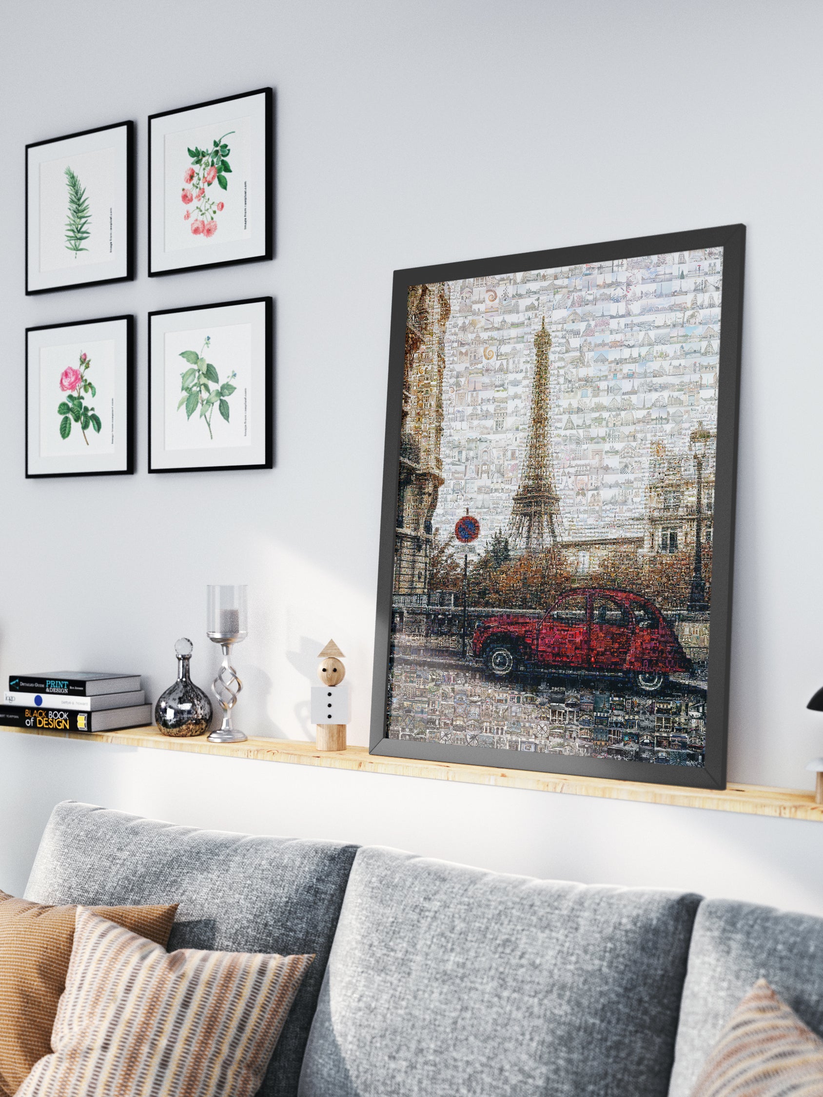 Stunning Paris Mosaic Artwork Featuring the Eiffel Tower and Classic French Car AtelierMosaics