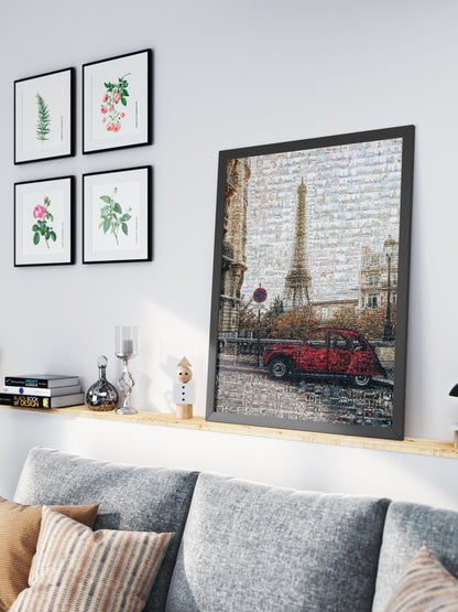 Stunning Paris Mosaic Artwork Featuring the Eiffel Tower and Classic French Car AtelierMosaics