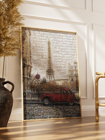 Stunning Paris Mosaic Artwork Featuring the Eiffel Tower and Classic French Car AtelierMosaics
