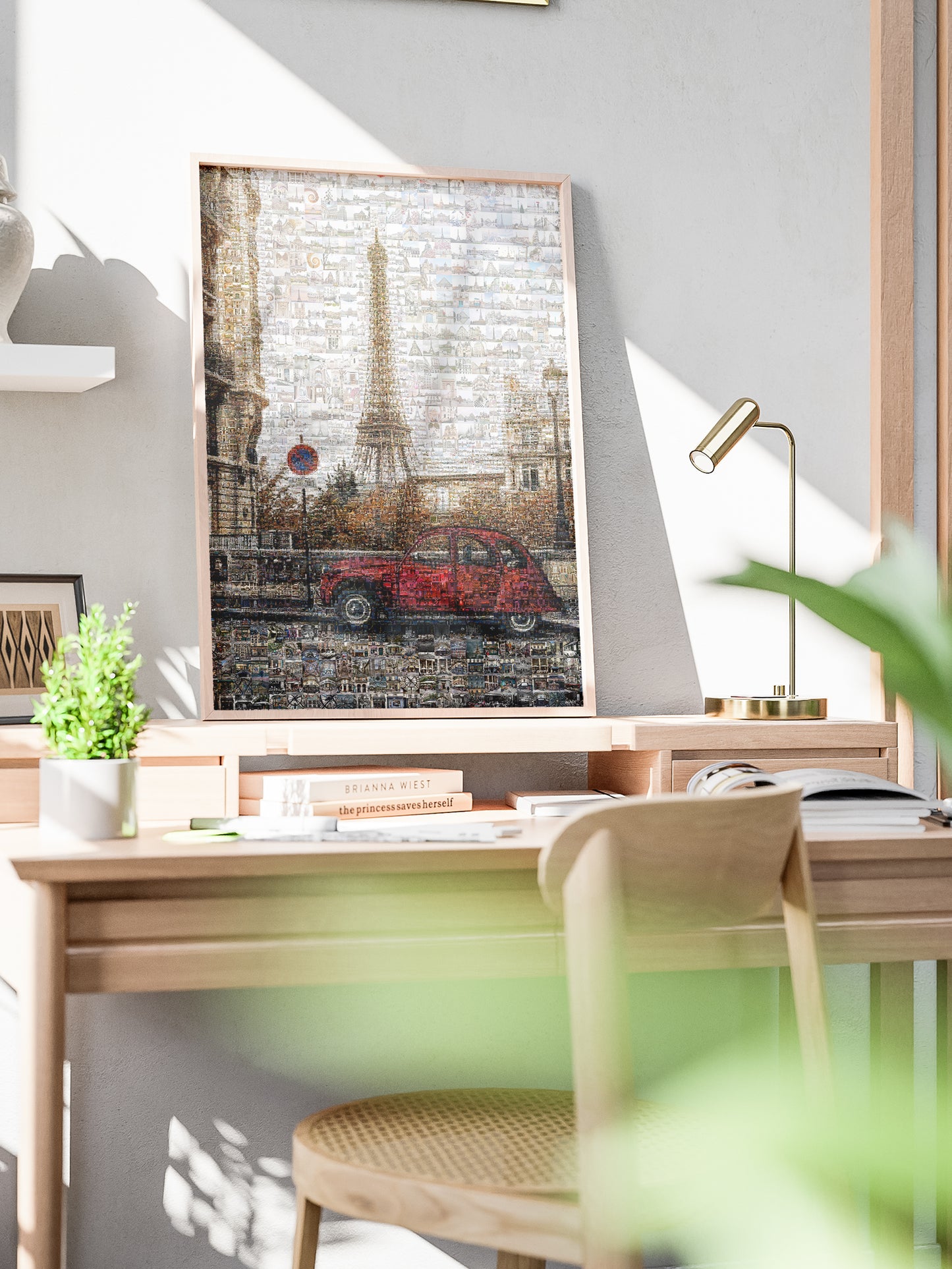 Stunning Paris Mosaic Artwork Featuring the Eiffel Tower and Classic French Car AtelierMosaics