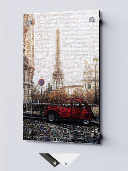 Stunning Paris Mosaic Artwork Featuring the Eiffel Tower and Classic French Car AtelierMosaics