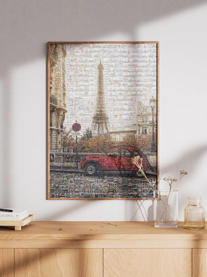 Stunning Paris Mosaic Artwork Featuring the Eiffel Tower and Classic French Car AtelierMosaics