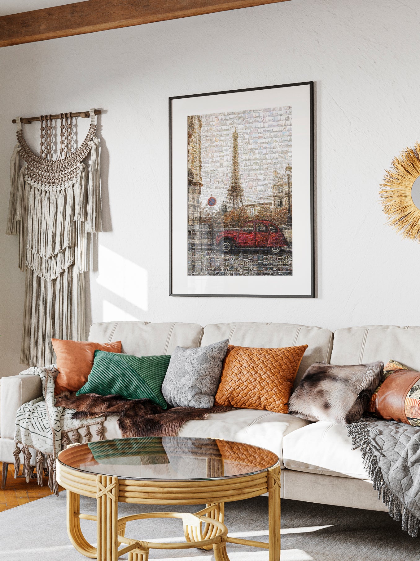 Stunning Paris Mosaic Artwork Featuring the Eiffel Tower and Classic French Car AtelierMosaics