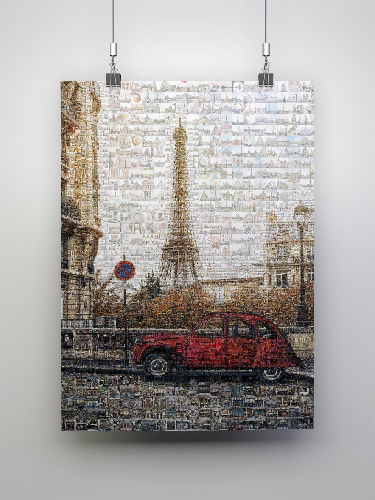 Stunning Paris Mosaic Artwork Featuring the Eiffel Tower and Classic French Car AtelierMosaics