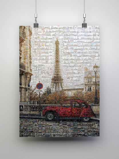 Stunning Paris Mosaic Artwork Featuring the Eiffel Tower and Classic French Car AtelierMosaics