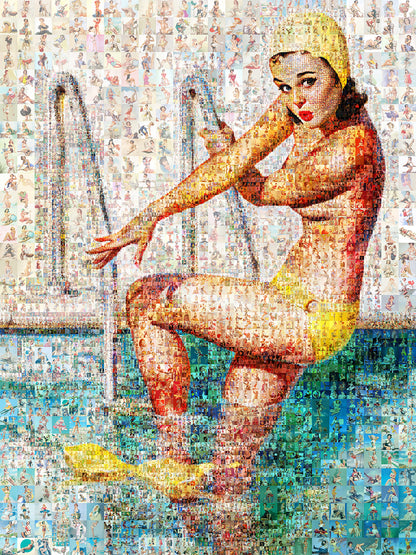 Stunning Retro Mosaic Artwork of a Swimmer – Perfect for Home Decor & Art Lovers
