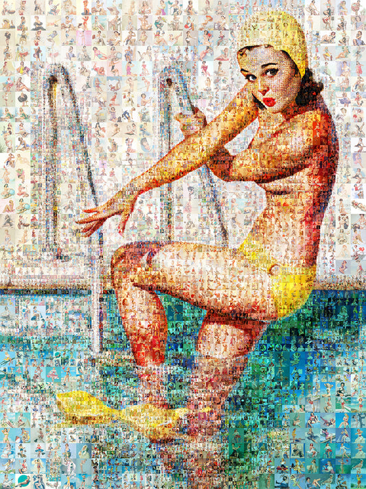 Stunning Retro Mosaic Artwork of a Swimmer – Perfect for Home Decor & Art Lovers