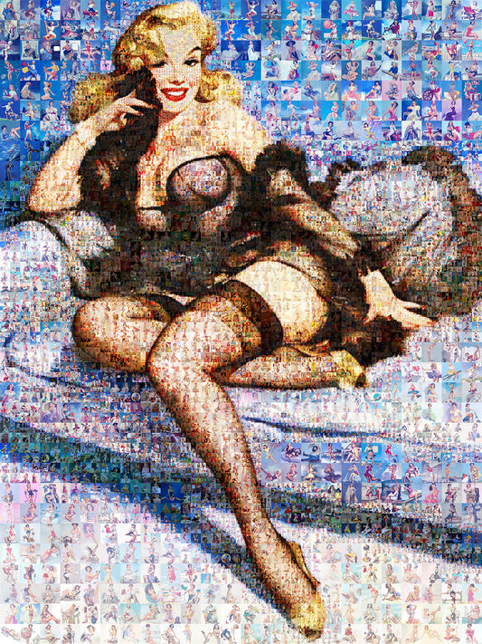 Vintage Glamour Mosaic Art: Stunning Retro Pin-Up Girl Collage for Home Decor