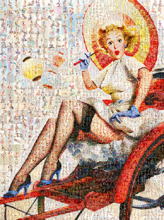Vintage Glamour Mosaic Art: Stunning Pin-Up Girl Collage for Retro Decor