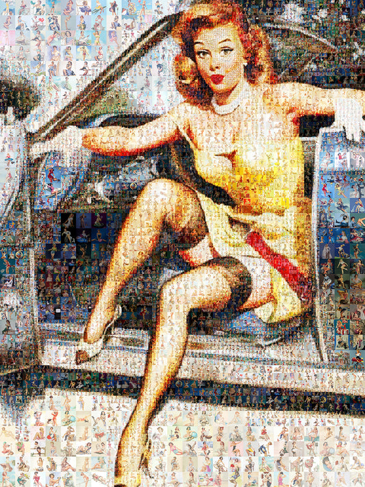 Vintage Glamour Mosaic Artwork - Stunning Pin-Up Girl Collage for Retro Home Decor