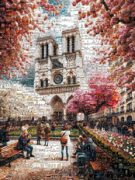 Stunning Mosaic Art of Paris: Captivating Notre Dame & Spring Blooms - Perfect Wall Décor AtelierMosaics