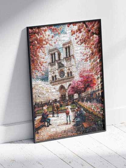 Stunning Mosaic Art of Paris: Captivating Notre Dame & Spring Blooms - Perfect Wall Décor AtelierMosaics