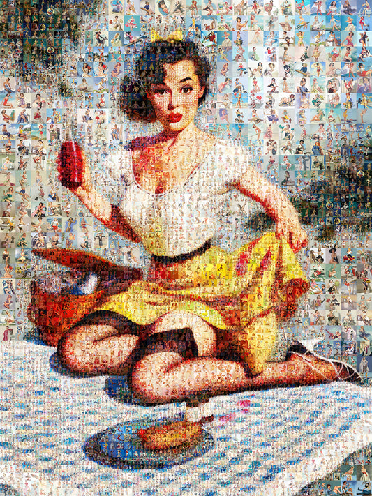 Vintage Mosaic Art: Retro Pin-Up Girl Collage for Home Decor and Art Enthusiasts