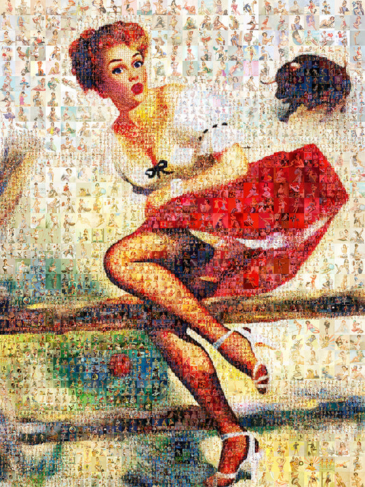 Vintage Glamour Mosaic Art - Retro Pin-Up Style Wall Decor for Home & Office