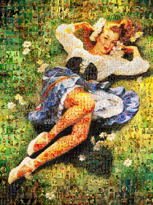 Vibrant Mosaic Artwork of Vintage Pin-Up Girls - Unique Wall Art for Retro Lovers
