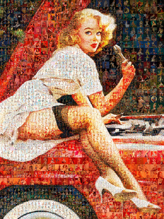 Stunning Vintage Mosaic Artwork Featuring Iconic Pin-Up Beauties - Perfect for Home Decor
