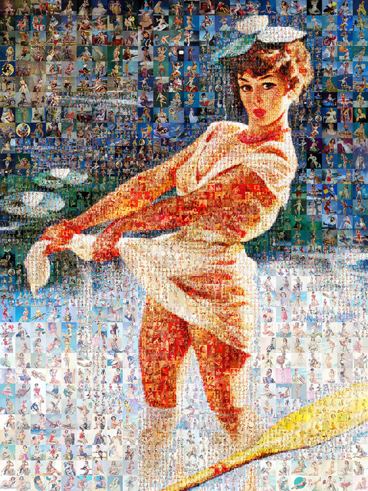 Vintage Mosaic Artwork of a Retro Swimmer - Perfect for Home Decor & Art Collectors