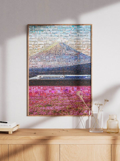 Tokyo Mosaic Art — Shinkansen Train Passing Mount Fuji - AtelierMosaics