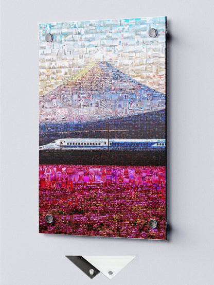 Tokyo Mosaic Art — Shinkansen Train Passing Mount Fuji - AtelierMosaics