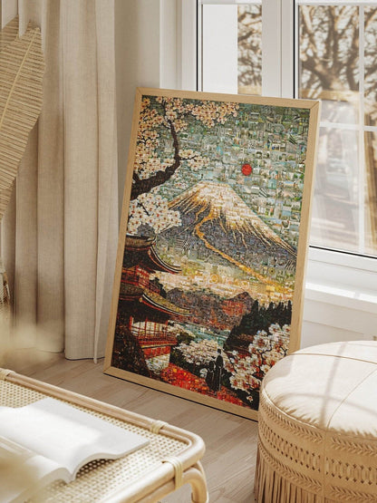 Mount Fuji & Sakura – Japanese Mosaic Wall Art - AtelierMosaics
