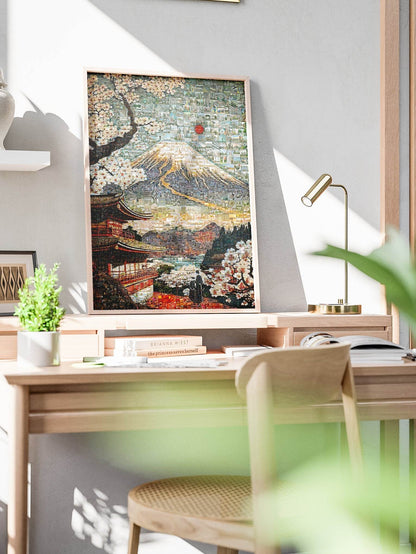 Mount Fuji & Sakura – Japanese Mosaic Wall Art - AtelierMosaics