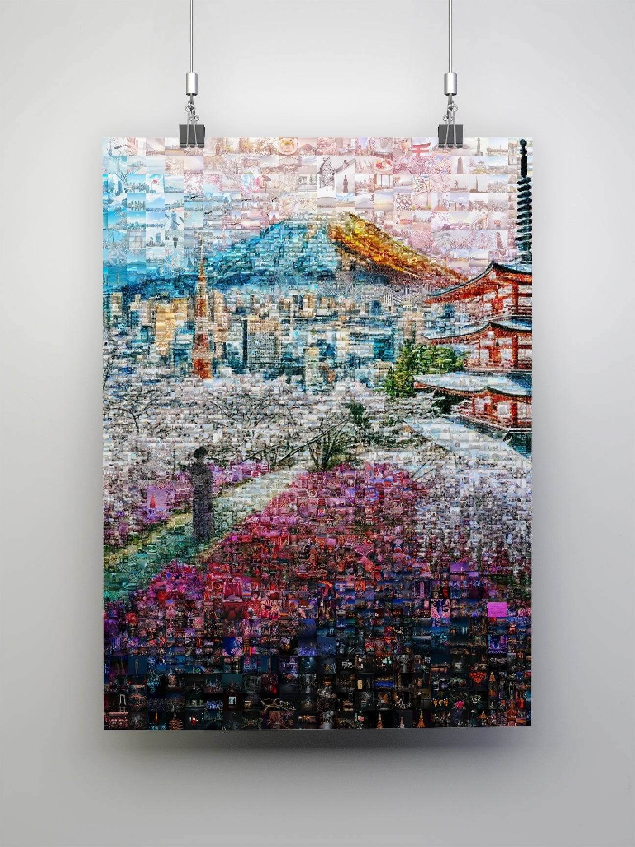Fuji & Pagoda View – Japanese Mosaic Wall Art - AtelierMosaics
