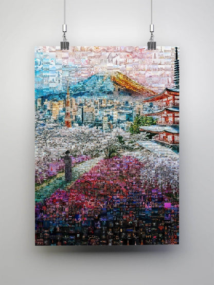 Fuji & Pagoda View – Japanese Mosaic Wall Art - AtelierMosaics