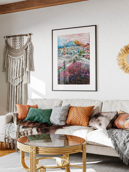 Fuji & Pagoda View – Japanese Mosaic Wall Art - AtelierMosaics