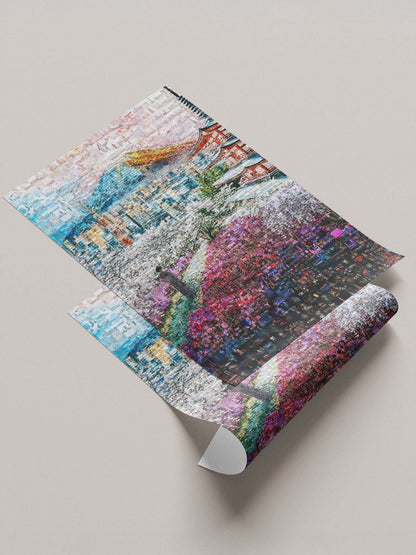Fuji & Pagoda View – Japanese Mosaic Wall Art - AtelierMosaics