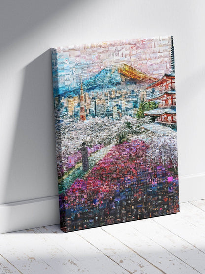 Fuji & Pagoda View – Japanese Mosaic Wall Art - AtelierMosaics