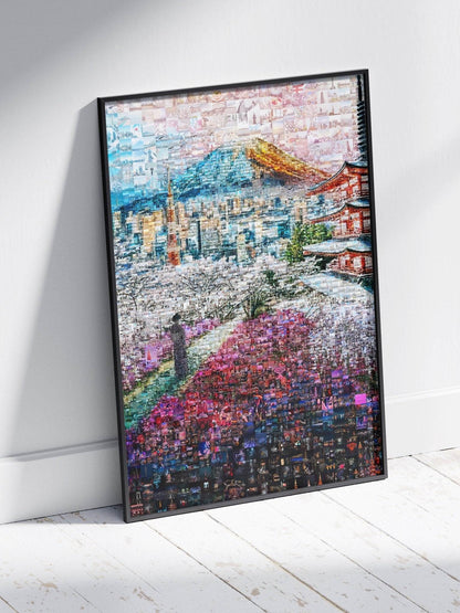Fuji & Pagoda View – Japanese Mosaic Wall Art - AtelierMosaics