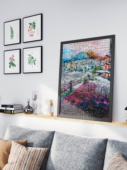 Fuji & Pagoda View – Japanese Mosaic Wall Art - AtelierMosaics