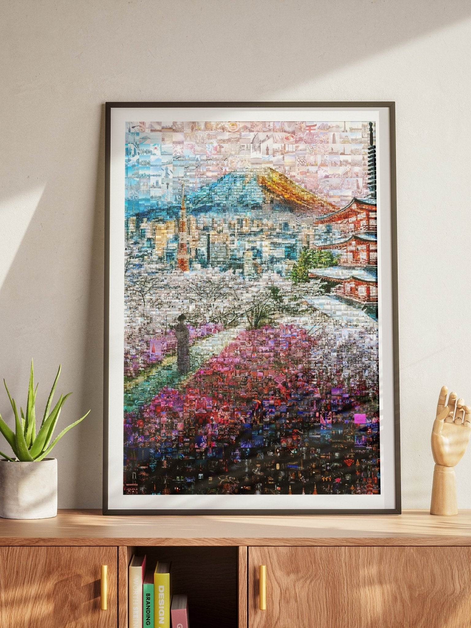 Fuji & Pagoda View – Japanese Mosaic Wall Art - AtelierMosaics