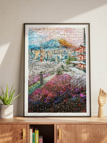 Fuji & Pagoda View – Japanese Mosaic Wall Art - AtelierMosaics