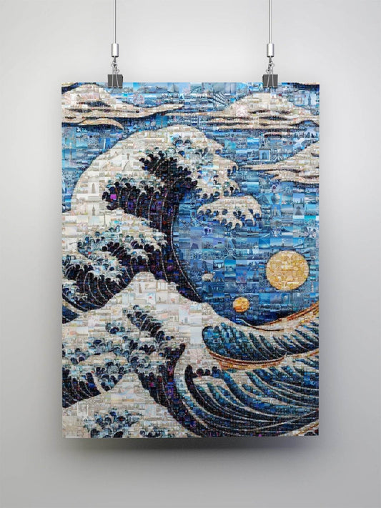 Tokyo Great Wave Japanese mosaic art - inspired canvas wall decor Japan
