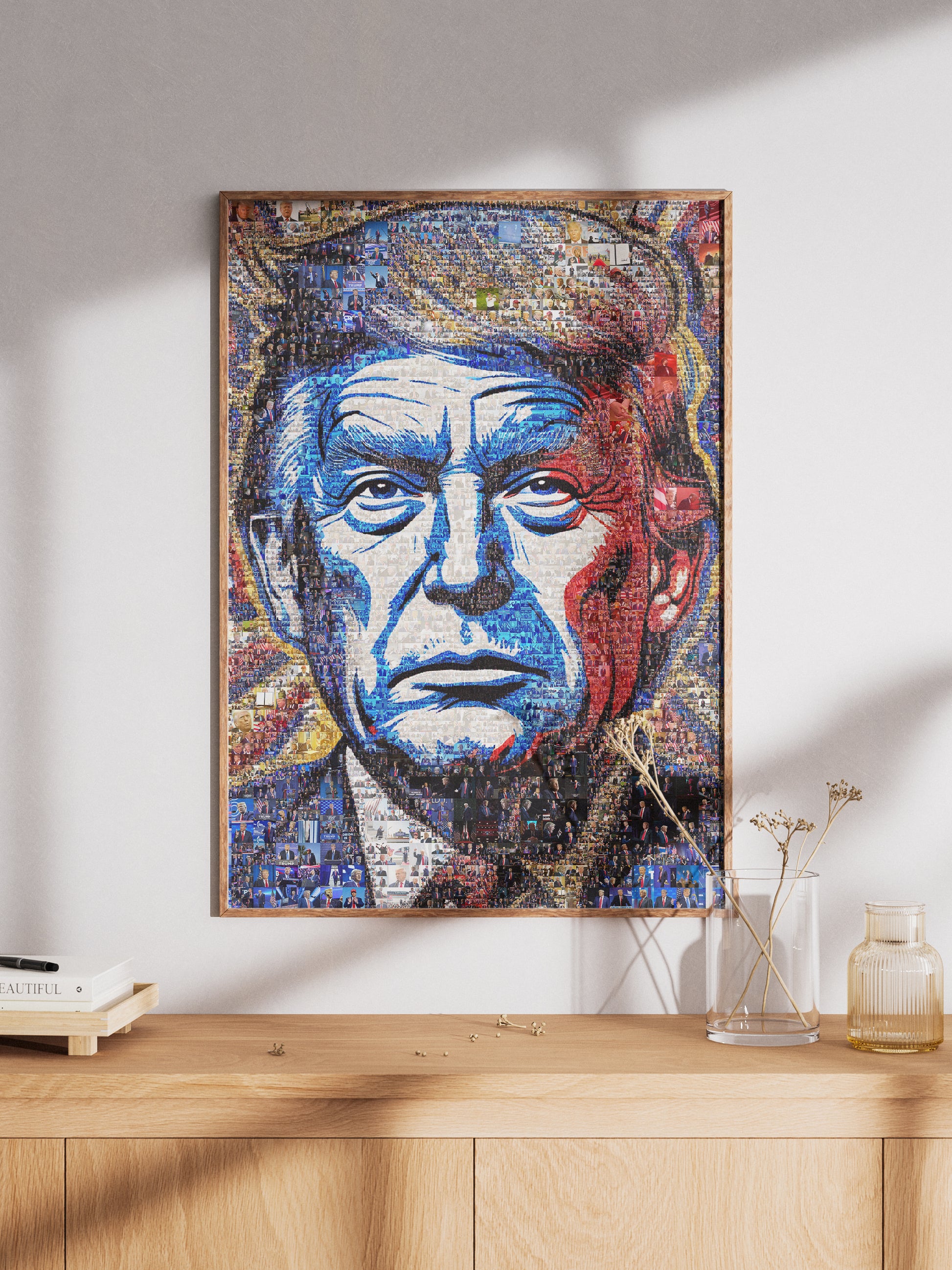 Donald Trump Pop Art Portrait – Red, White & Blue Mosaic Edition AtelierMosaics