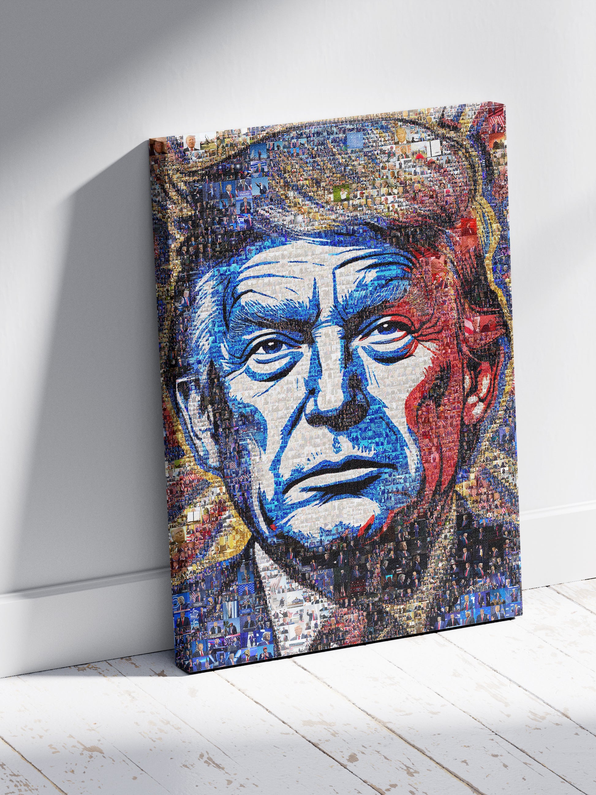 Donald Trump Pop Art Portrait – Red, White & Blue Mosaic Edition AtelierMosaics